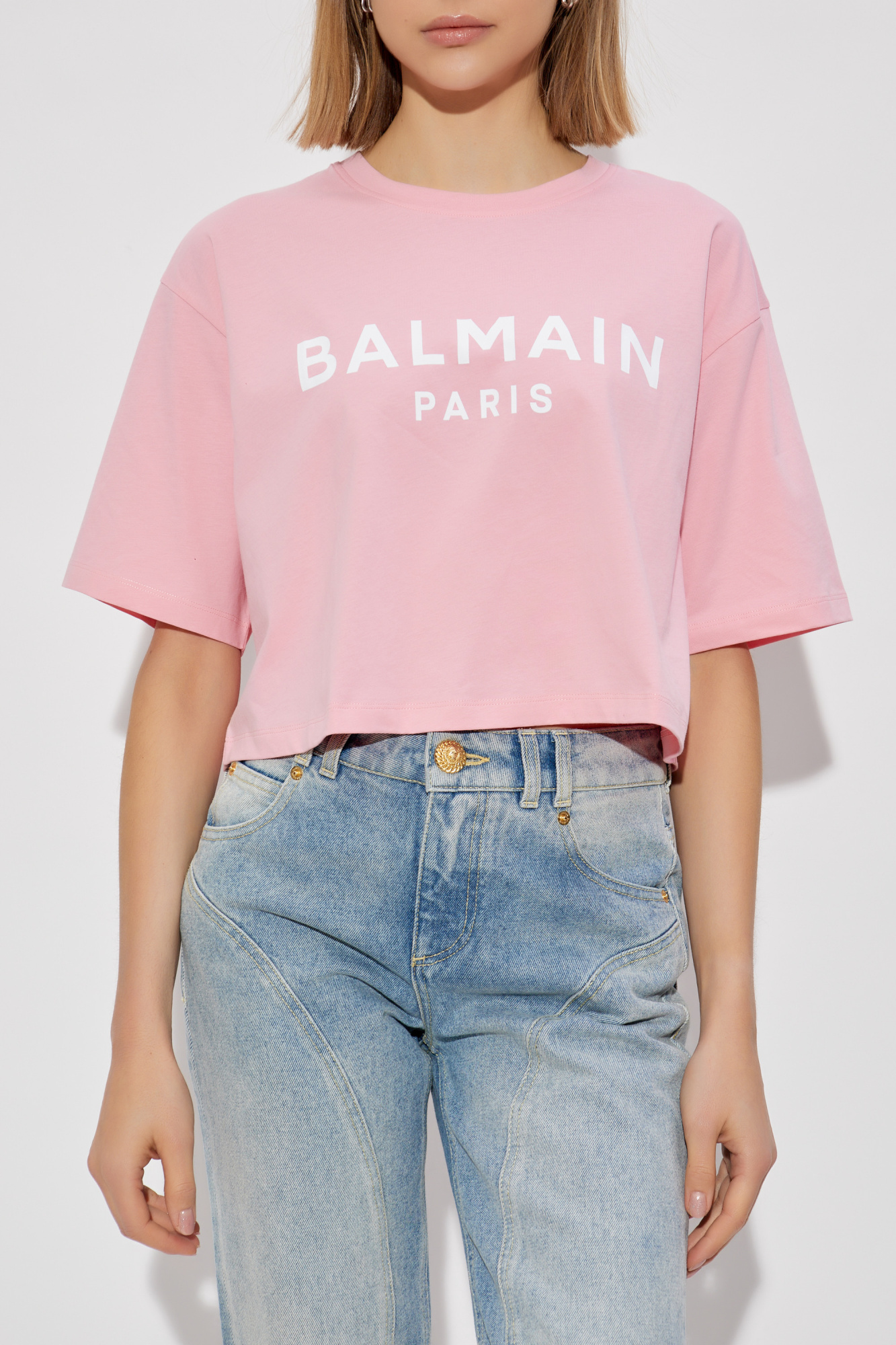 Tシャツ・カットソー BALMAIN Woman T-Shirt Pink CF1ED001BB02 OLA BALMAIN Women Tops CF1ED001BB02 OLA PINK (BALMAIN/Tシャツ